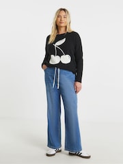 Simply Be Black Cherry Print Knitted Crew Neck Jumper - Image 4 of 4