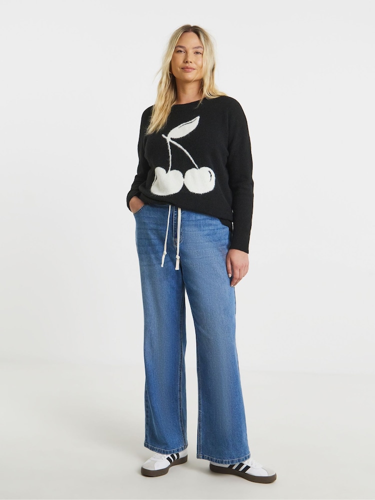 Simply Be Black Cherry Print Knitted Crew Neck Jumper - Image 4 of 4 Simply Be Black Cherry Print Knitted Crew Neck Jumper - Image 4 of 4