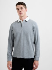 French Connection Grey Cotton Blend Rugby-Style Long Sleeve Polo Shirt - Image 1 of 5