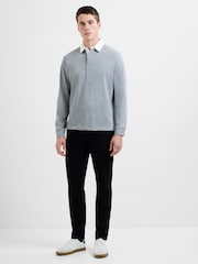 French Connection Grey Cotton Blend Rugby-Style Long Sleeve Polo Shirt - Image 3 of 5