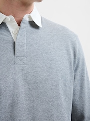 French Connection Grey Cotton Blend Rugby-Style Long Sleeve Polo Shirt - Image 4 of 5