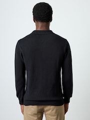 French Connection Black Cotton Nylon Blend Cable Knit Long Sleeve Polo Jumper - Image 4 of 6