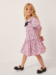Monsoon Pink Bow Print Tiered Dress - Image 1 of 4