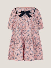 Monsoon Pink Bow Print Tiered Dress - Image 2 of 4