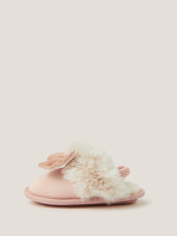 Monsoon Pink Velvet Bow Slippers - Image 1 of 3