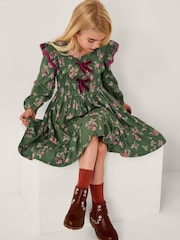Monsoon Green Butterfly Floral Bow Shirred Dress - Image 1 of 4