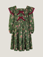 Monsoon Green Butterfly Floral Bow Shirred Dress - Image 2 of 4