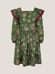 Monsoon Green Butterfly Floral Bow Shirred Dress - Image 3 of 4