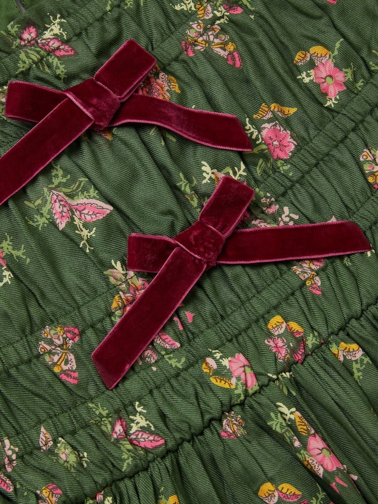 Monsoon Green Butterfly Floral Bow Shirred Dress - Image 4 of 4
