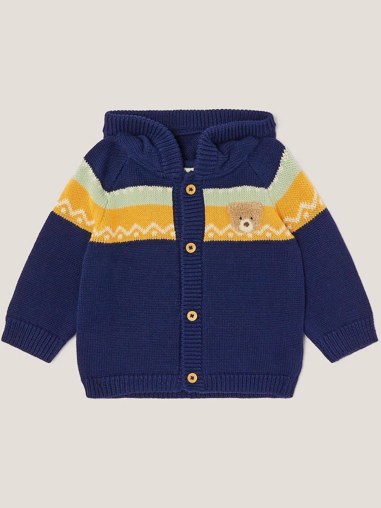Monsoon Blue Newborn Benny Bear Knit Cardigan - Image 1 of 3
