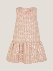 Monsoon Pink Tweed Bow Sleeveless Pinafore Dress - Image 2 of 4