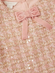 Monsoon Pink Tweed Bow Sleeveless Pinafore Dress - Image 4 of 4