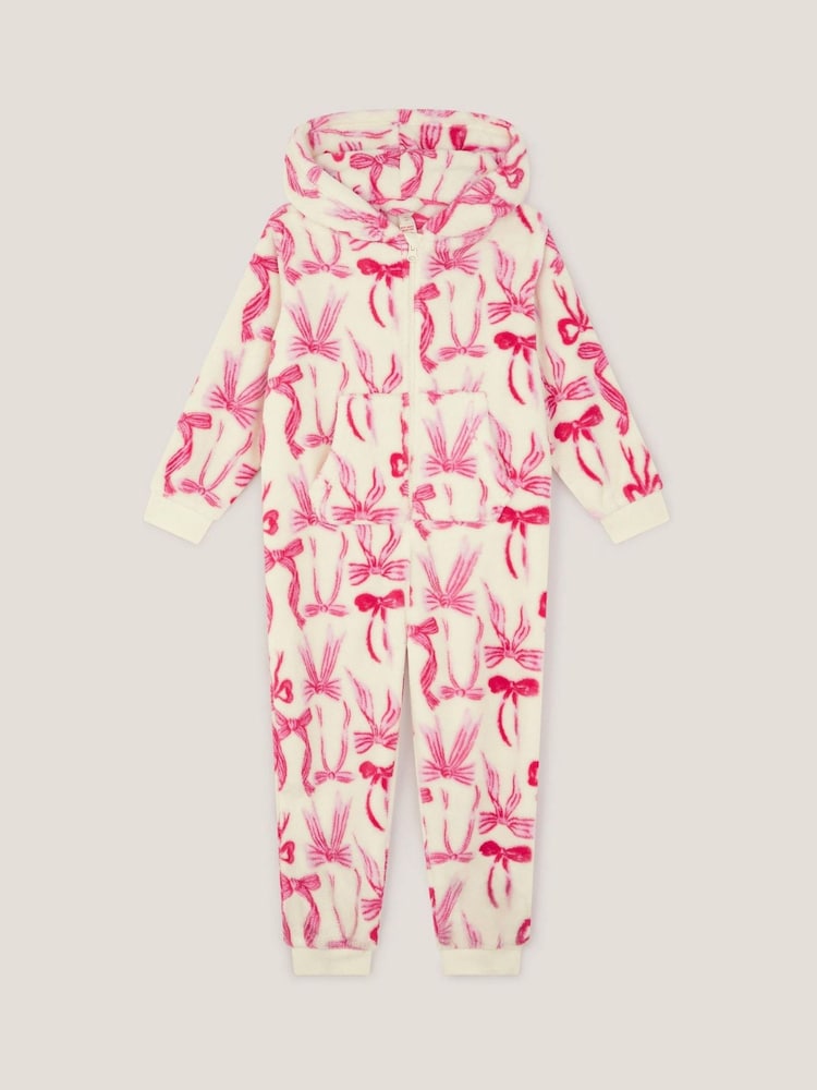 Monsoon Cream Bow Print Fleece Onesie - Image 2 of 2 Monsoon Cream Bow Print Fleece Onesie - Image 2 of 2