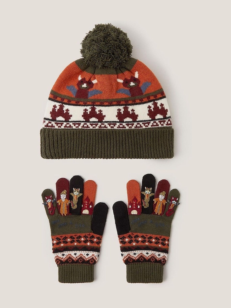 Monsoon Green Dragon Beanie Hat & Gloves Set - Image 1 of 3 Monsoon Green Dragon Beanie Hat & Gloves Set - Image 1 of 3