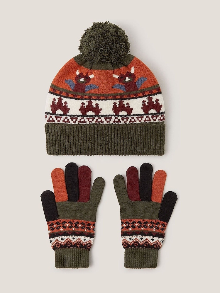 Monsoon Green Dragon Beanie Hat & Gloves Set - Image 2 of 3 Monsoon Green Dragon Beanie Hat & Gloves Set - Image 2 of 3