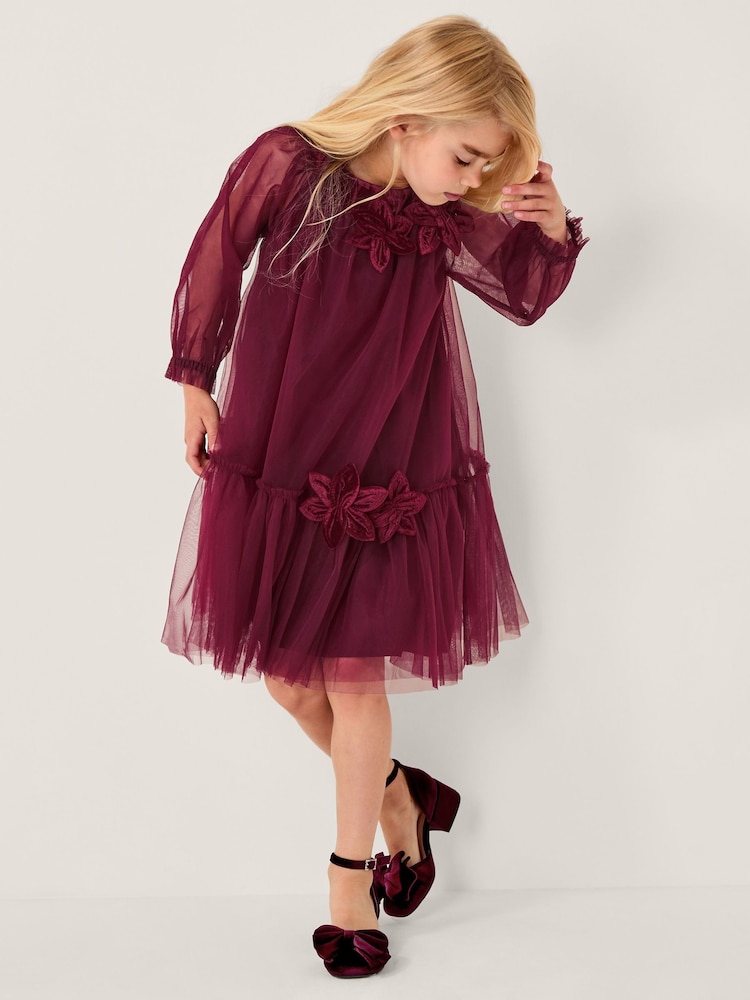Monsoon Red Naina Tulle Floral Corsage Swing Dress - Image 1 of 1 Monsoon Red Naina Tulle Floral Corsage Swing Dress - Image 1 of 1