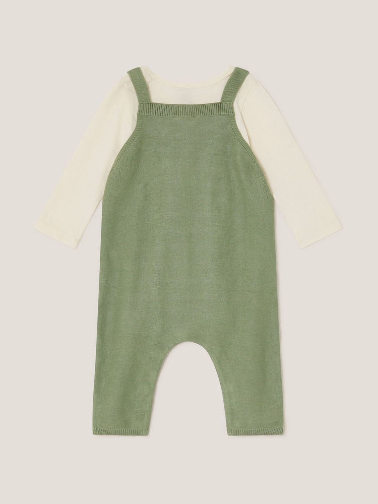Monsoon Green Newborn Fox Cable Knit Dungarees Set - Image 2 of 3
