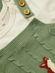 Monsoon Green Newborn Fox Cable Knit Dungarees Set - Image 3 of 3