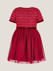 Monsoon Red Bow Embellished Tweed Party Dress - Image 2 of 3
