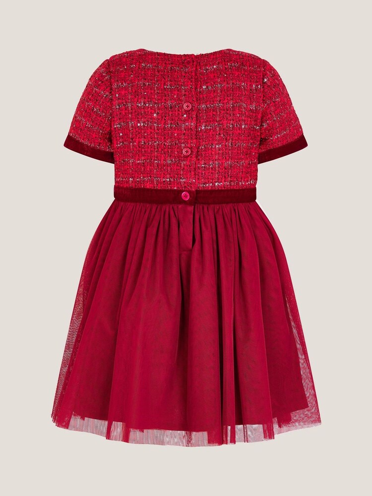 Monsoon Red Bow Embellished Tweed Party Dress - Image 2 of 3 Monsoon Red Bow Embellished Tweed Party Dress - Image 2 of 3