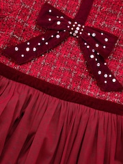 Monsoon Red Bow Embellished Tweed Party Dress - Image 3 of 3