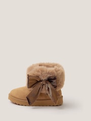 Monsoon Brown Bow Faux Fur Suedette Ankle Boots - Image 1 of 3