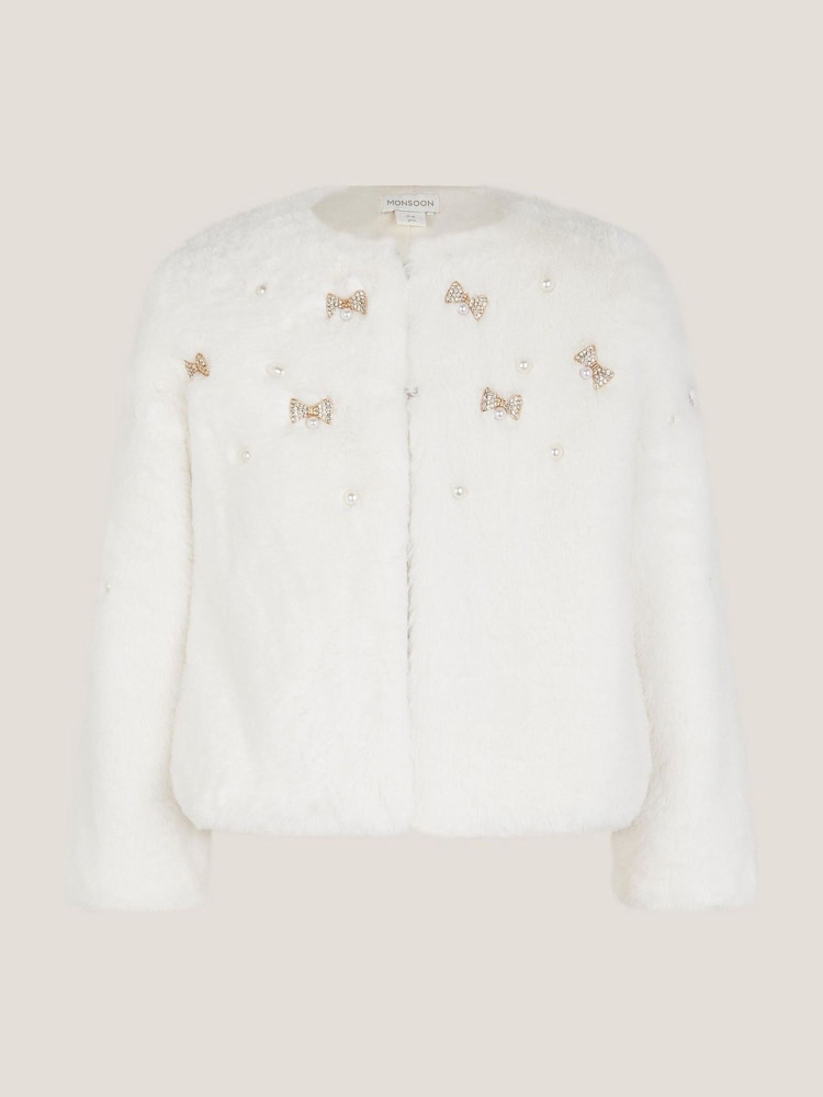 Monsoon Natural Embellished Faux Fur Coat - Image 1 of 3