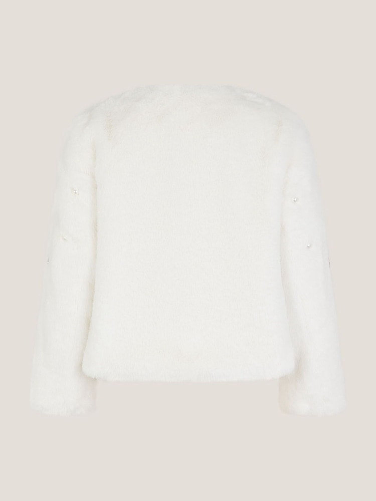 Monsoon Natural Embellished Faux Fur Coat - Image 2 of 3