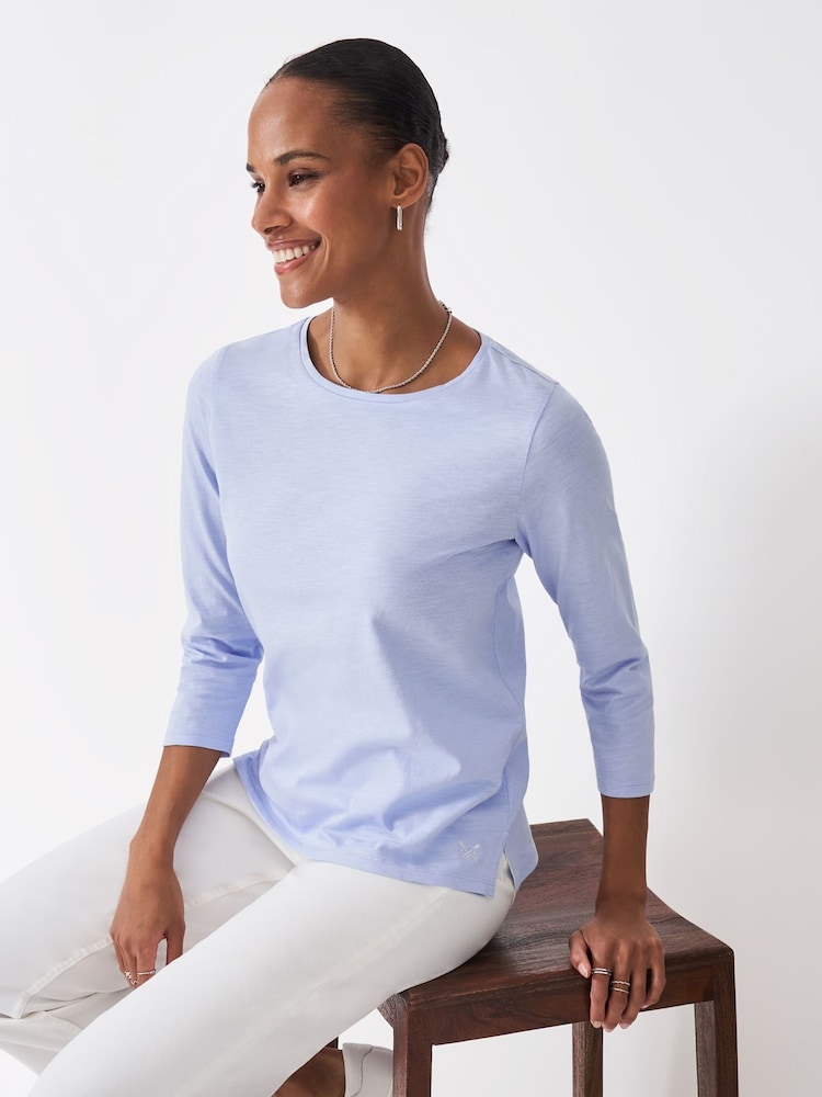 Crew Clothing Company Blue 3/4 Length Sleeve Perfect Slub T-Shirt - Image 1 of 1 Crew Clothing Company Blue 3/4 Length Sleeve Perfect Slub T-Shirt - Image 1 of 1