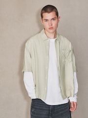 Ecru Micro - Check Short Sleeve Shirt - 8的图像4｝