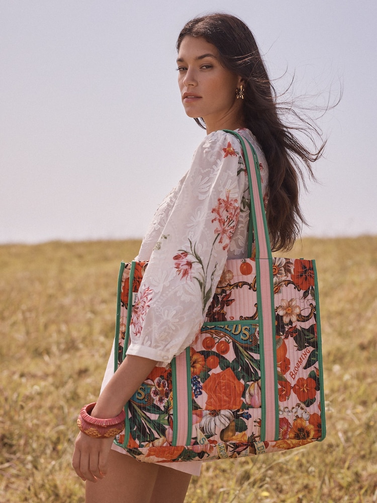 Love & Roses Pink Floral Oversized Quilted Tote Bag - Image 1 of 8