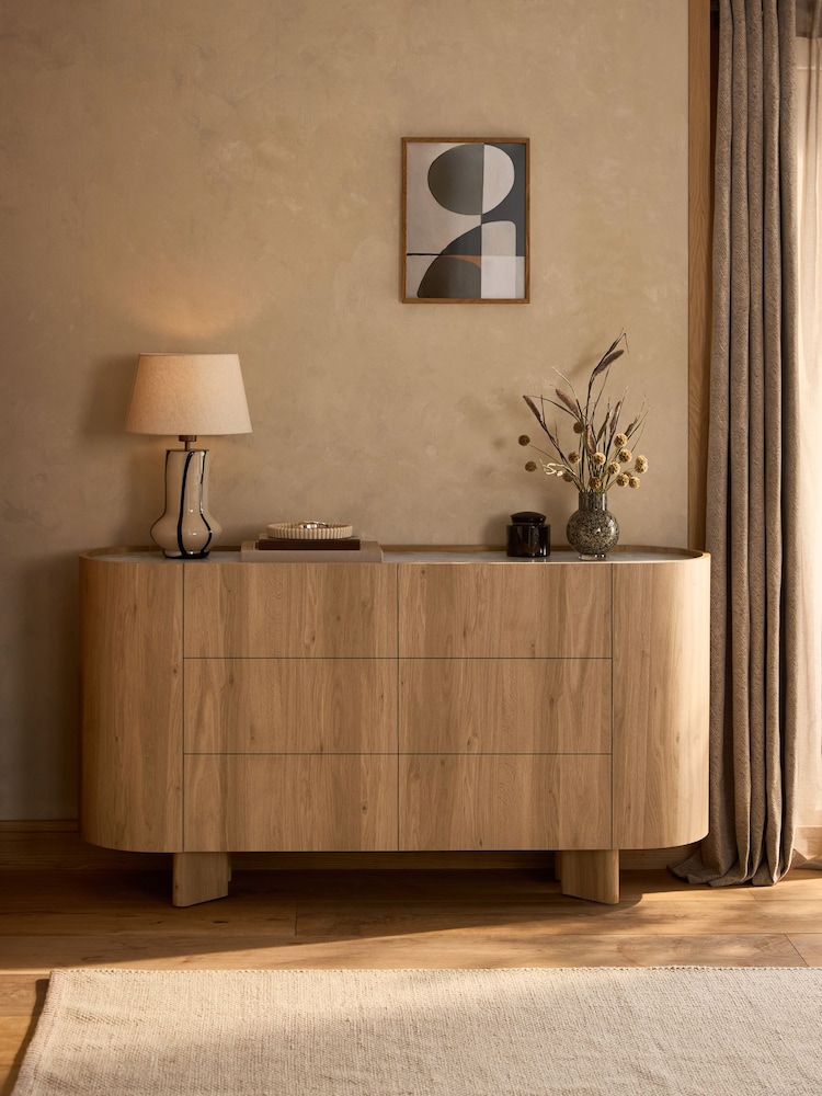 Light Natural Nomad Curve 6 Drawer Wide Chest of Drawers - Image 1 of 11