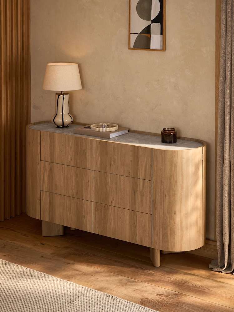 Light Natural Nomad Curve 6 Drawer Wide Chest of Drawers - Image 2 of 11