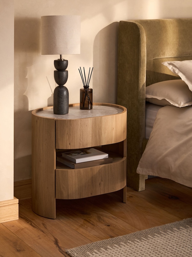 Light Natural Nomad Curve 2 Drawer with Shelf Bedside Table - Image 2 of 7