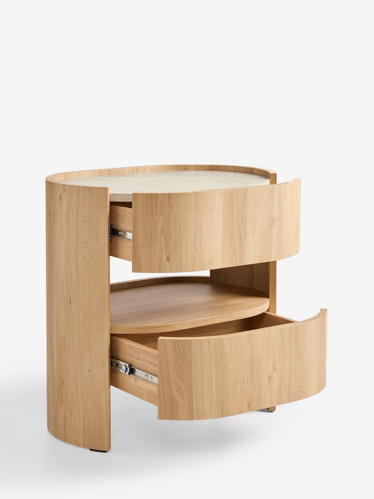 Light Natural Nomad Curve 2 Drawer with Shelf Bedside Table - Image 7 of 7