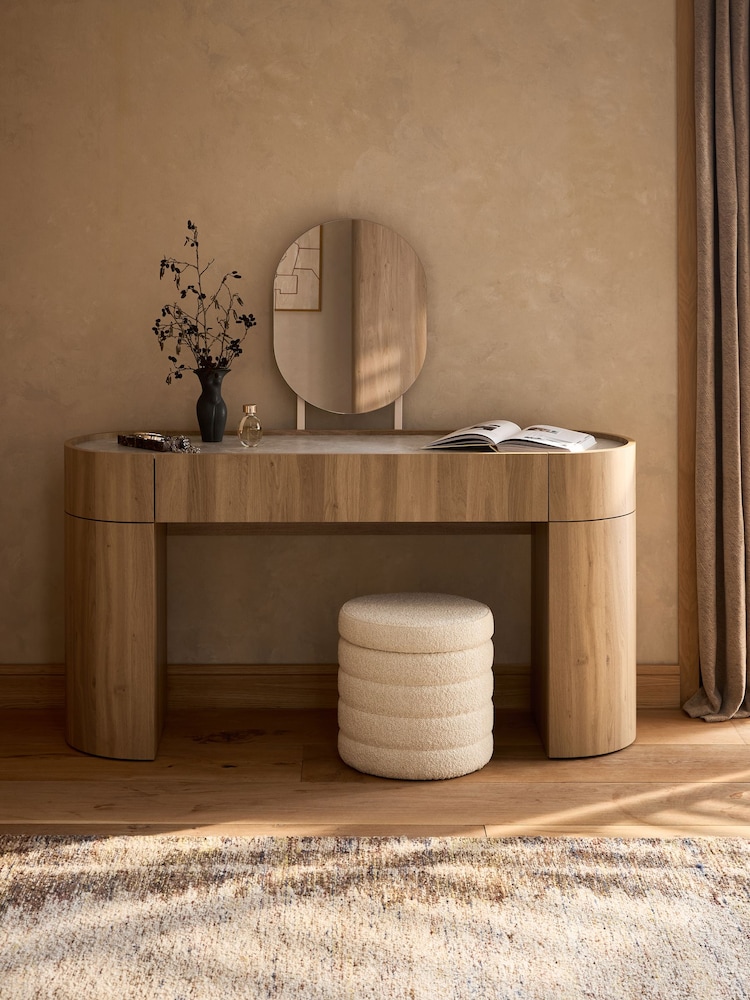 Light Natural Nomad Curve Console Dressing Table with 1 Drawer 2 Doors Mirror - Image 1 of 7