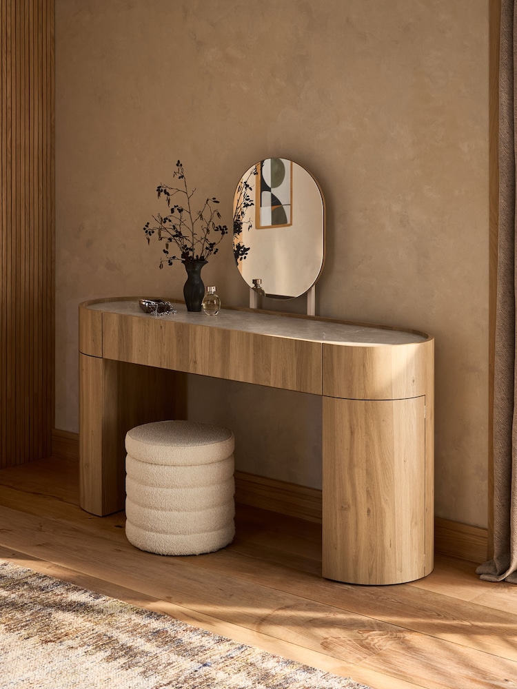 Light Natural Nomad Curve Console Dressing Table with 1 Drawer 2 Doors Mirror - Image 2 of 7