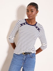 Dungă albă - Lipsy Jersey Military Button Long Sleeve Top - Imaginea 1 din 4