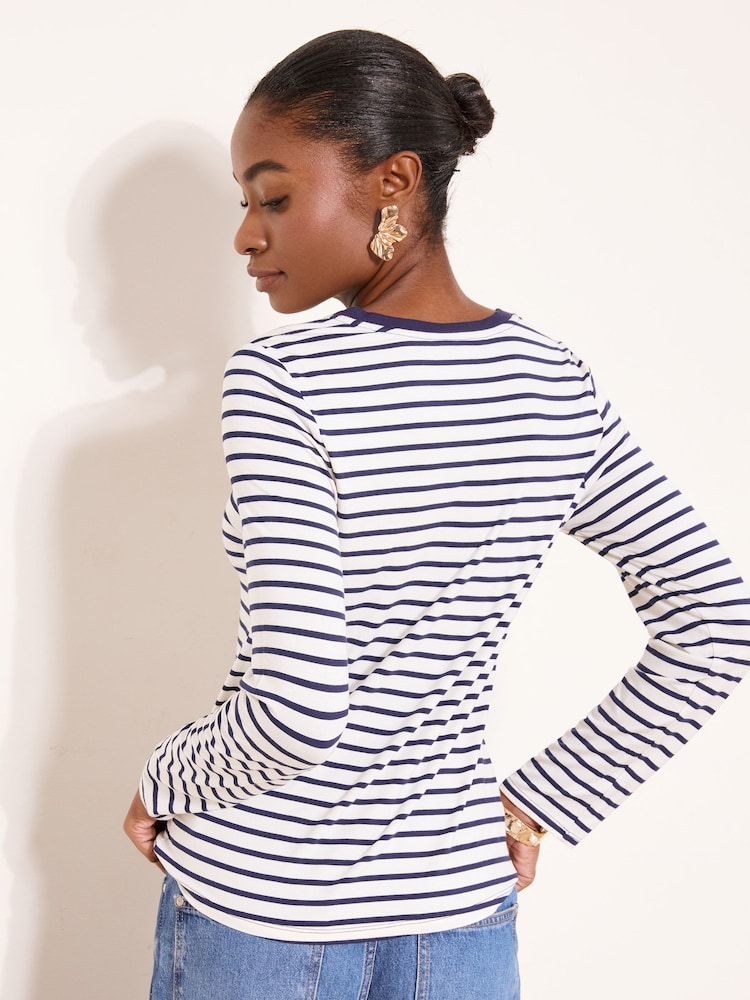 Dungă albă - Lipsy Jersey Military Button Long Sleeve Top - Imaginea 4 din 4