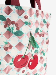 Love & Roses Red Cherry Printed Canvas Tote Bag - Image 3 of 7