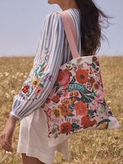 Love & Roses Pink Floral Printed Canvas Tote Bag - Image 1 of 8