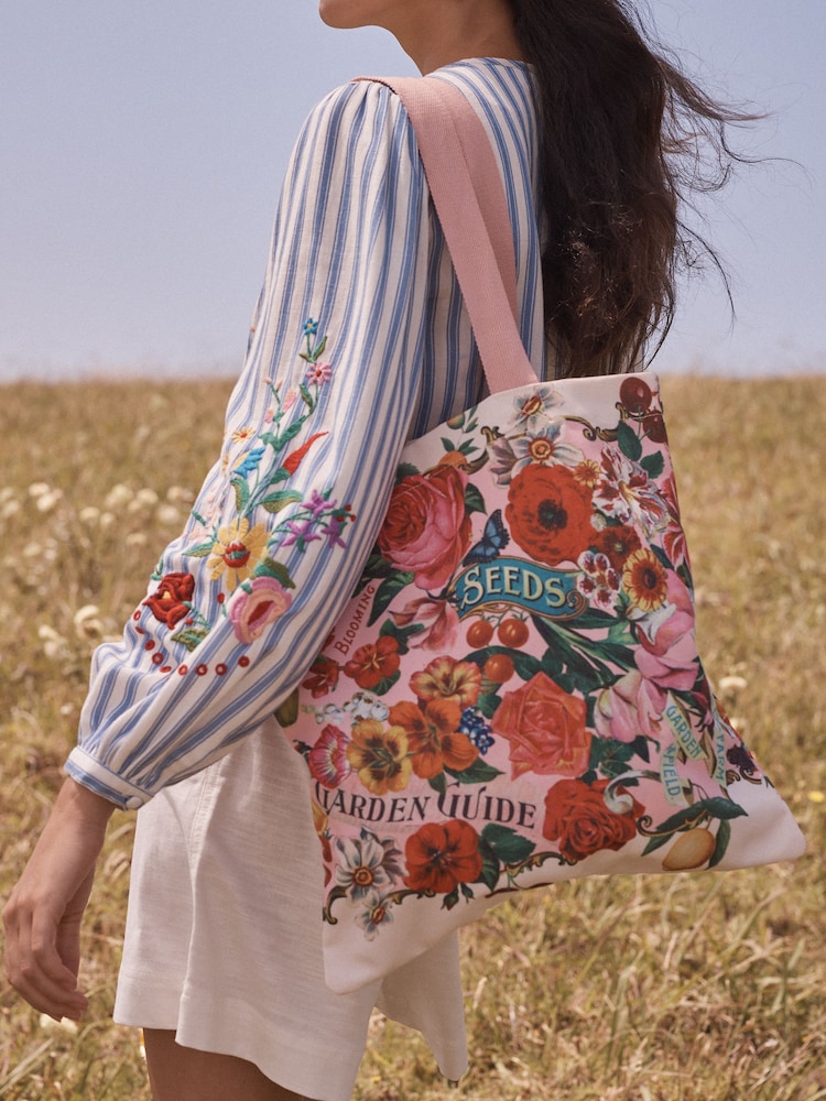 Love & Roses Pink Floral Printed Canvas Tote Bag - Image 1 of 8