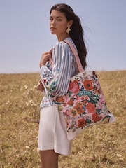Love & Roses Pink Floral Printed Canvas Tote Bag - Image 2 of 8