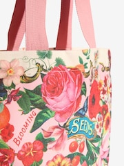 Love & Roses Pink Floral Printed Canvas Tote Bag - Image 6 of 8
