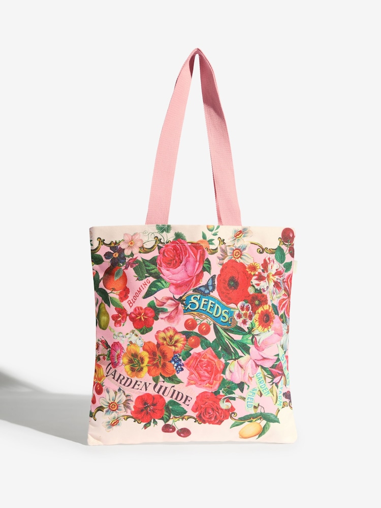 Love & Roses Pink Floral Printed Canvas Tote Bag - Image 8 of 8