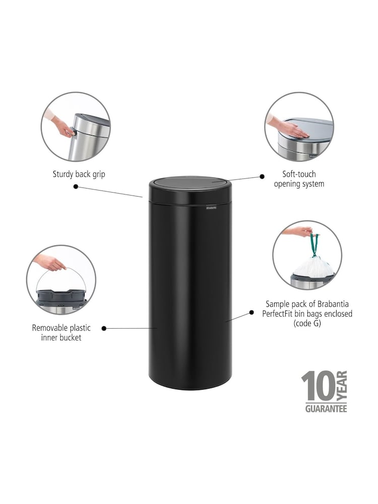 Brabantia Matt Black Touch Bin New 30L - Image 6 of 6 Brabantia Matt Black Touch Bin New 30L - Image 6 of 6