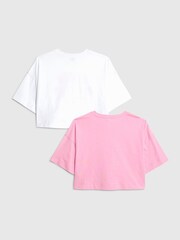 River Island Pink Girls Waistband Crop T-Shirts 2 Pack - Image 2 of 3