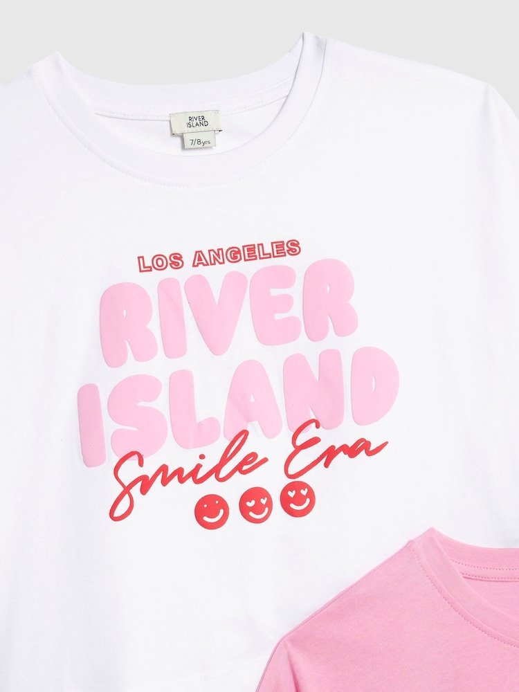 River Island Pink Girls Waistband Crop T-Shirts 2 Pack - Image 3 of 3