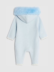 River Island Blue Baby Boys Fur Collar Knitted  All-In-One - Image 2 of 4