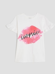 River Island White Girls Iconic Lips Frill T-Shirt - Image 1 of 4